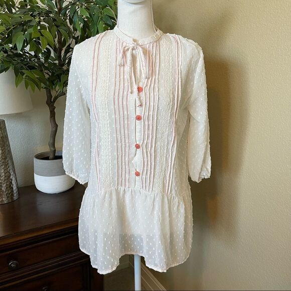 Matilda Jane Light the Way Pullover White Peplum Top Blouse Small - Picture 2 of 3